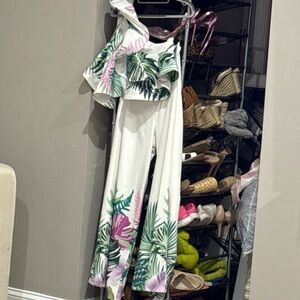 Tropical Leaf Print Jumpsuit